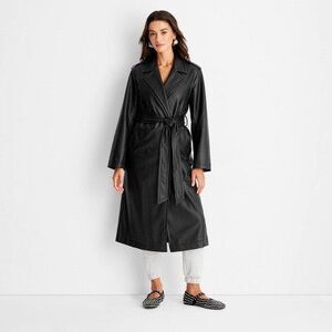 A New Day - Women's Faux Leather Trench Coat - A New Day Black Black